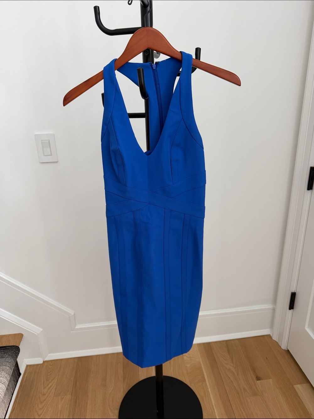 BCBGMaxAzria Cobalt Blue V-Neck Midi Sheath Dress